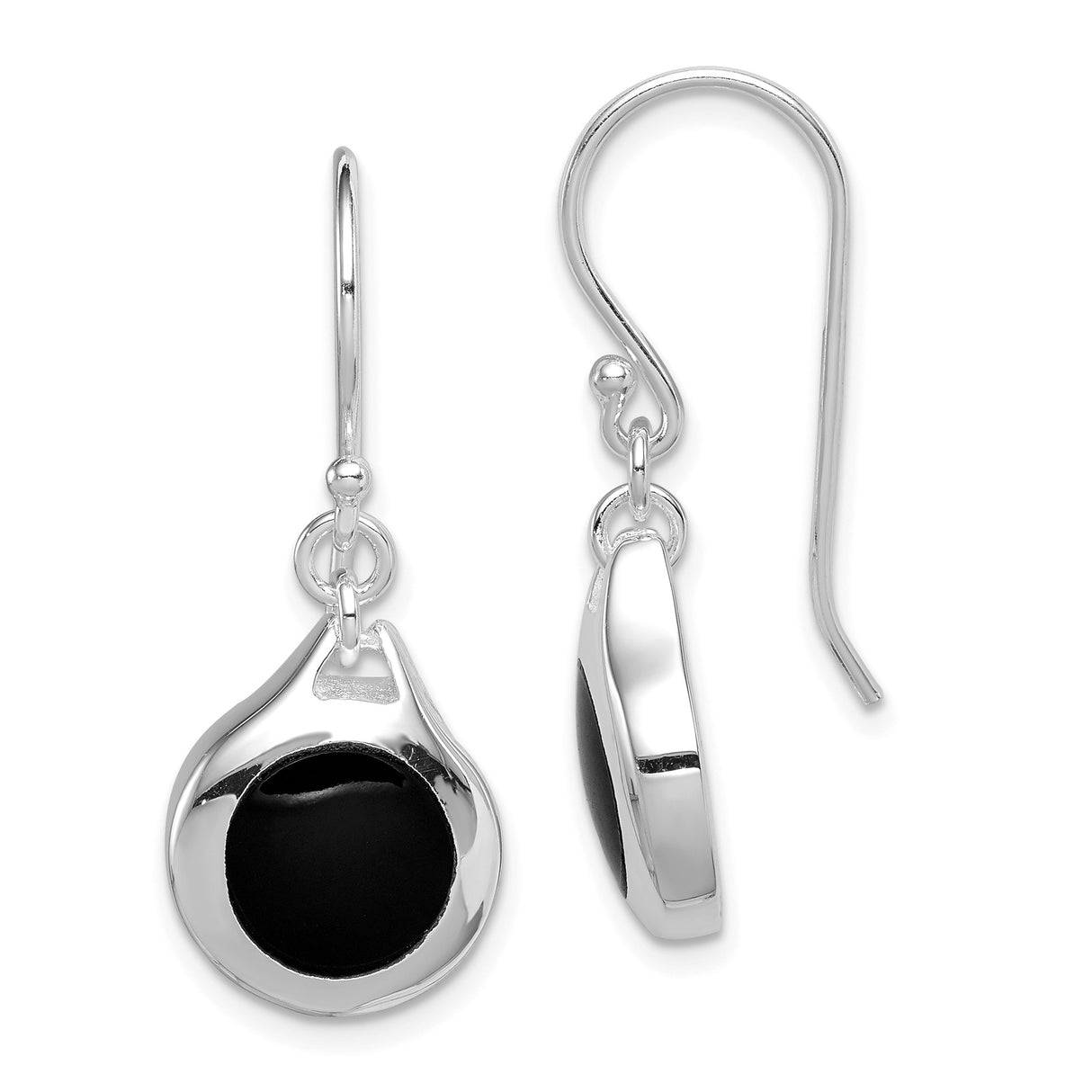 Sterling Silver Drop Earrings with Round Black Onyx, Modern Minimalist Dangle Design for Women
