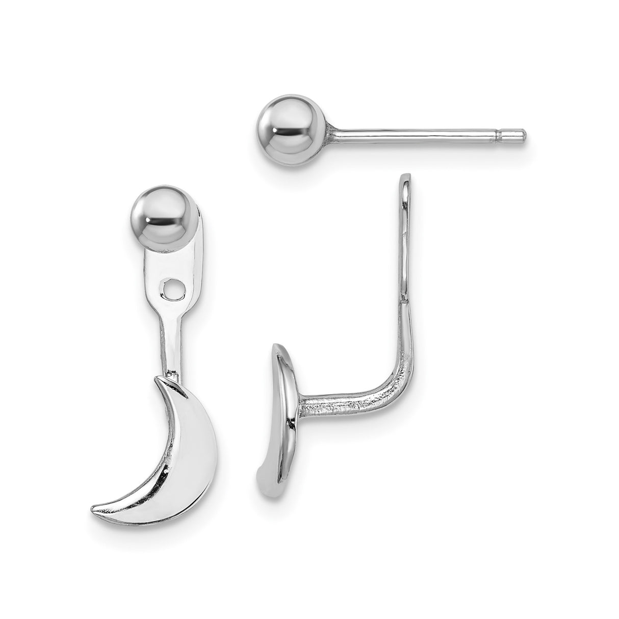 Sterling Silver Crescent Moon Front-Back Earrings, Minimalist Dainty Celestial Studs for Women