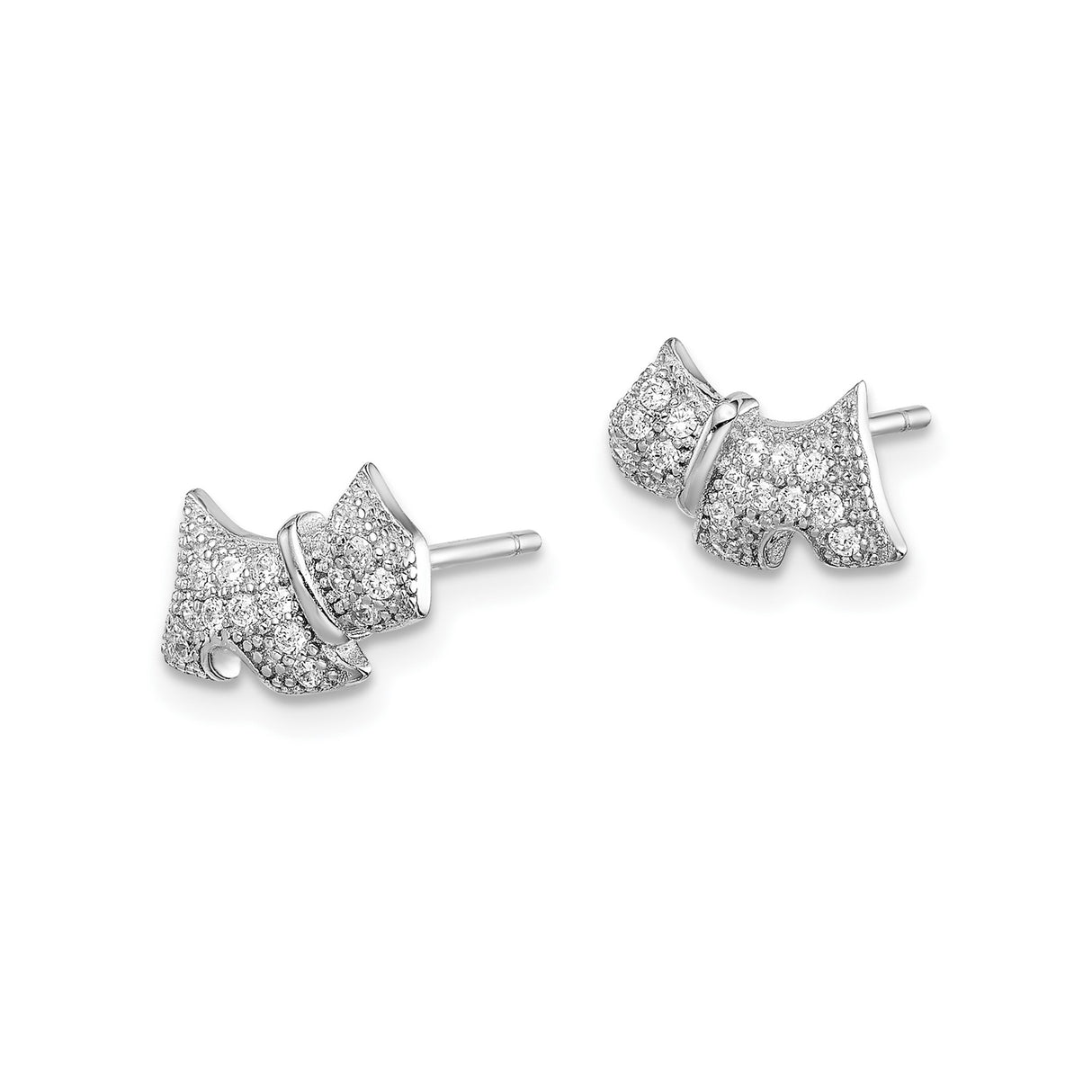 Sterling Silver Scottie Dog Stud Earrings with Cubic Zirconia, Animal Design for Women