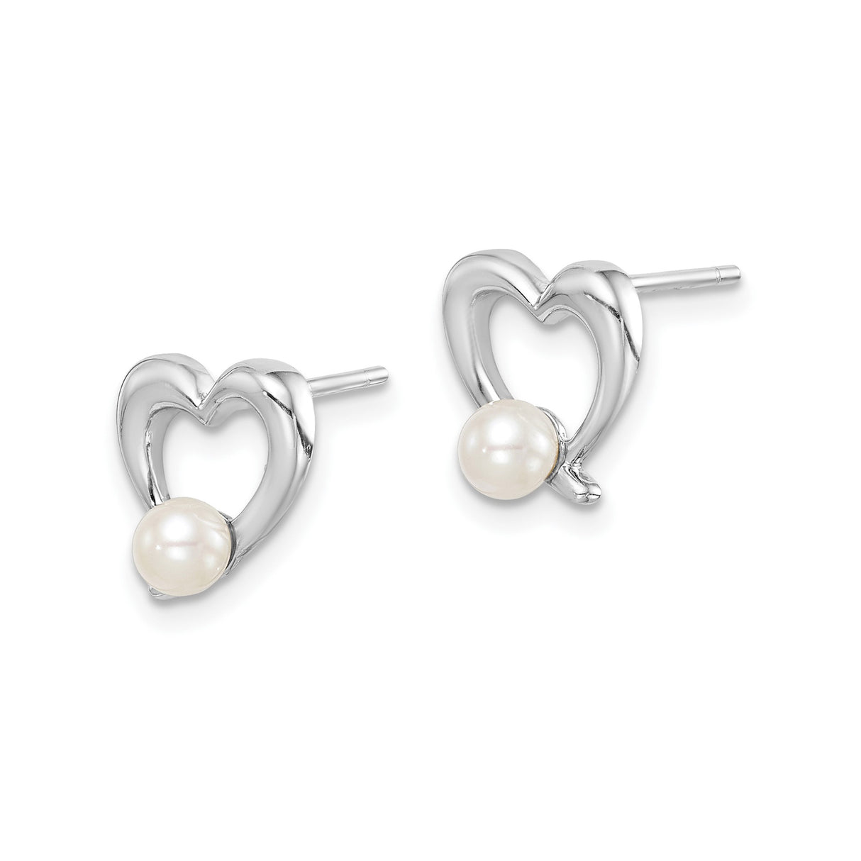 Sterling Silver Heart Stud Earrings with White Pearl Accent for Women