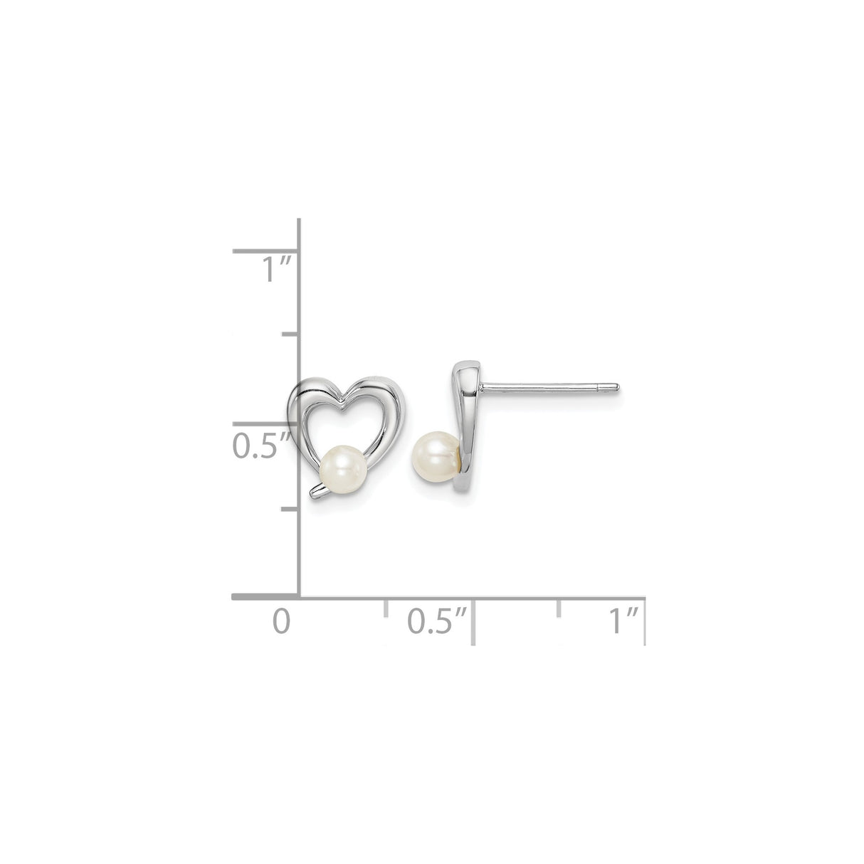 Sterling Silver Heart Stud Earrings with White Pearl Accent for Women