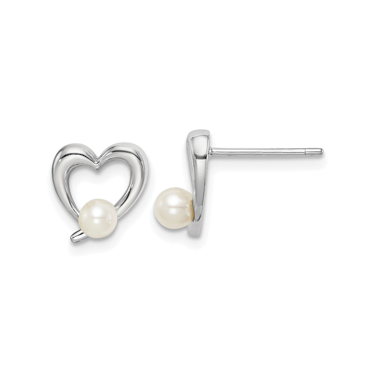 Sterling Silver Heart Stud Earrings with White Pearl Accent for Women