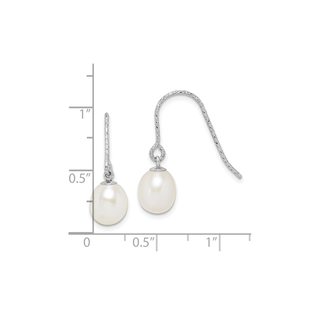 Sterling Silver Dangle Earrings with White Freshwater Cultured Pearls, Textured Hook Design