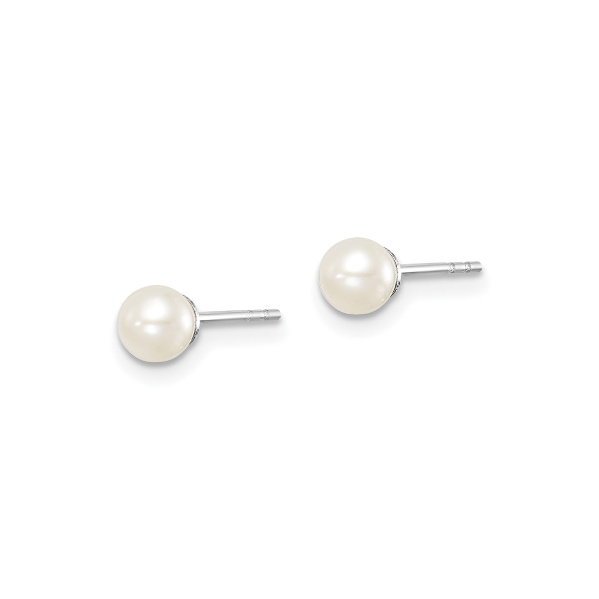 Sterling Silver Pearl Stud Earrings with Round White Freshwater Pearls, Classic Bridal Style for Women