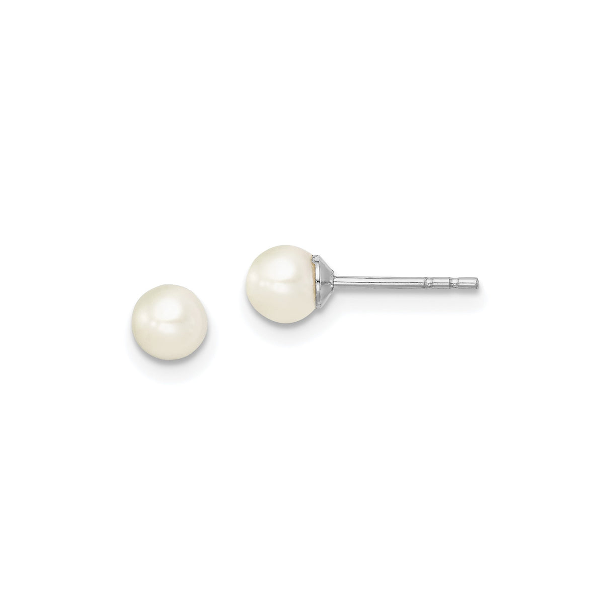 Sterling Silver Pearl Stud Earrings with Round White Freshwater Pearls, Classic Bridal Style for Women