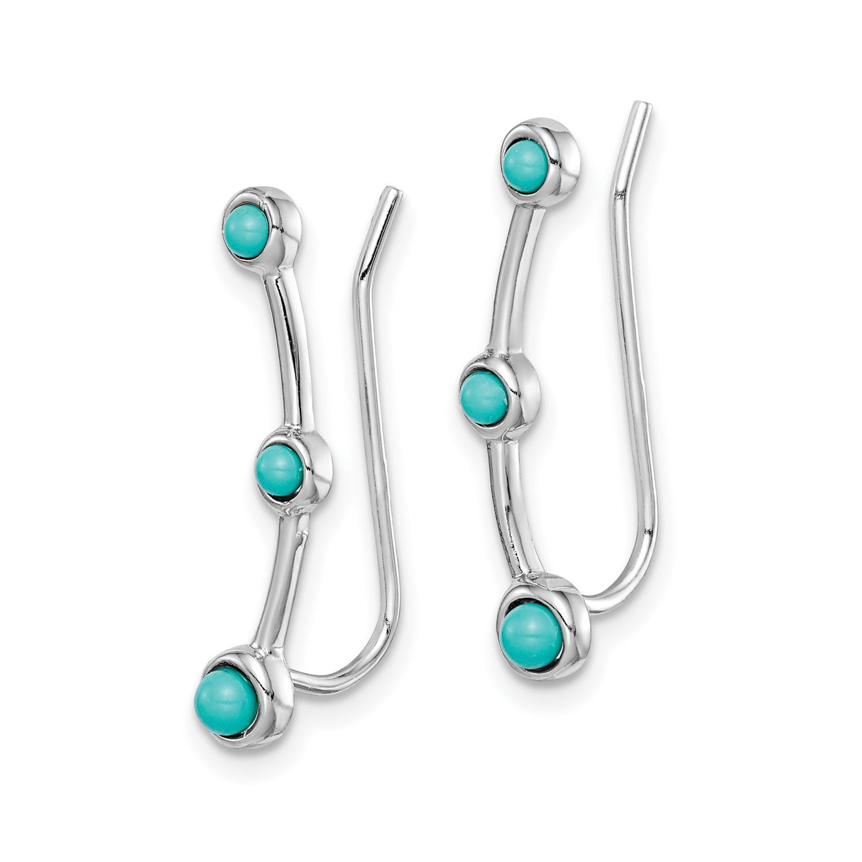 Sterling Silver Ear Climber Earrings with Created Turquoise in Linear Boho Minimalist Style