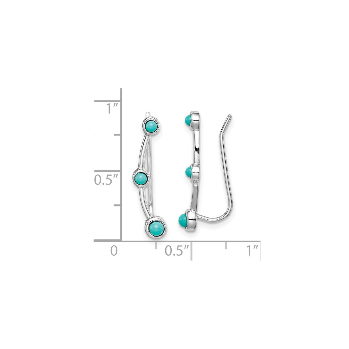 Sterling Silver Ear Climber Earrings with Created Turquoise in Linear Boho Minimalist Style