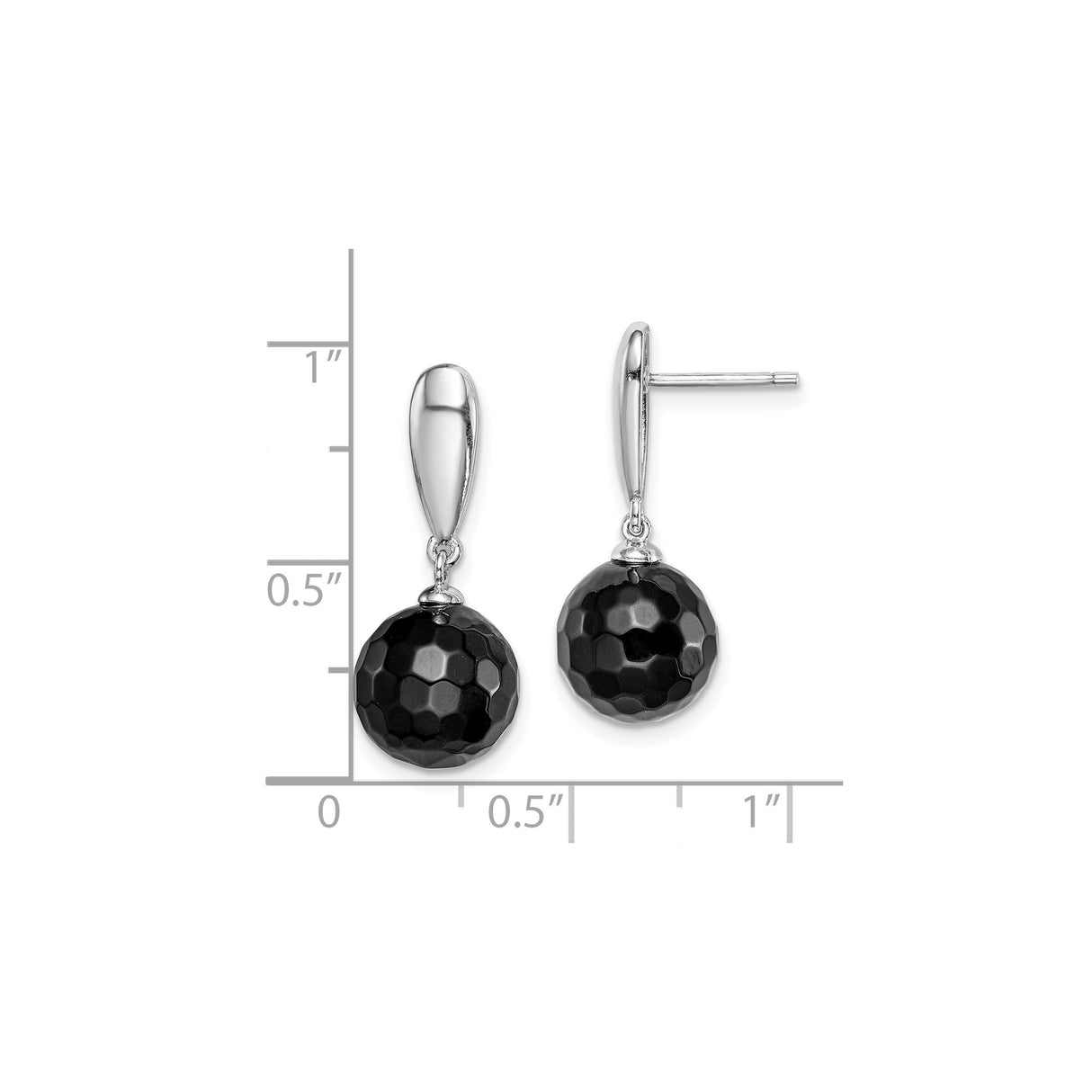 Sterling Silver Drop Earrings with Black Onyx, Faceted Sphere Design, Modern Geometric Style