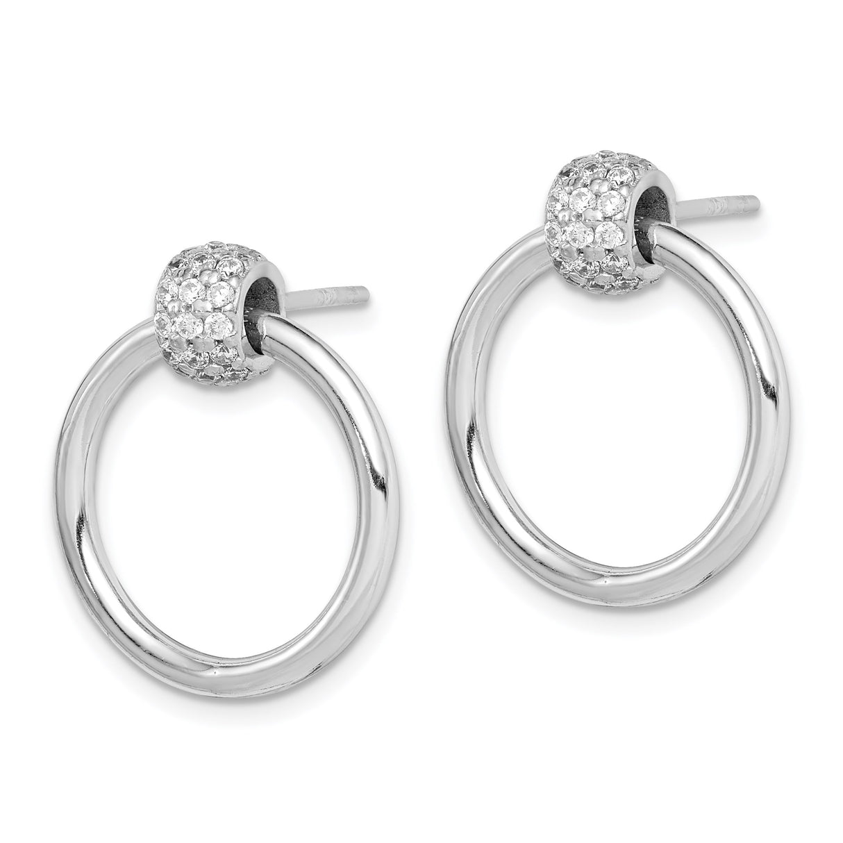Sterling Silver Hoop Earrings with Pavé Cubic Zirconia, Modern Circle Design