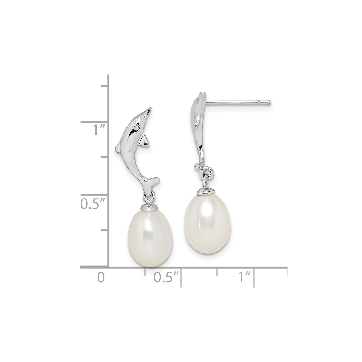 Sterling Silver Dolphin Drop Earrings with Freshwater Pearl and Clear Stone Accent