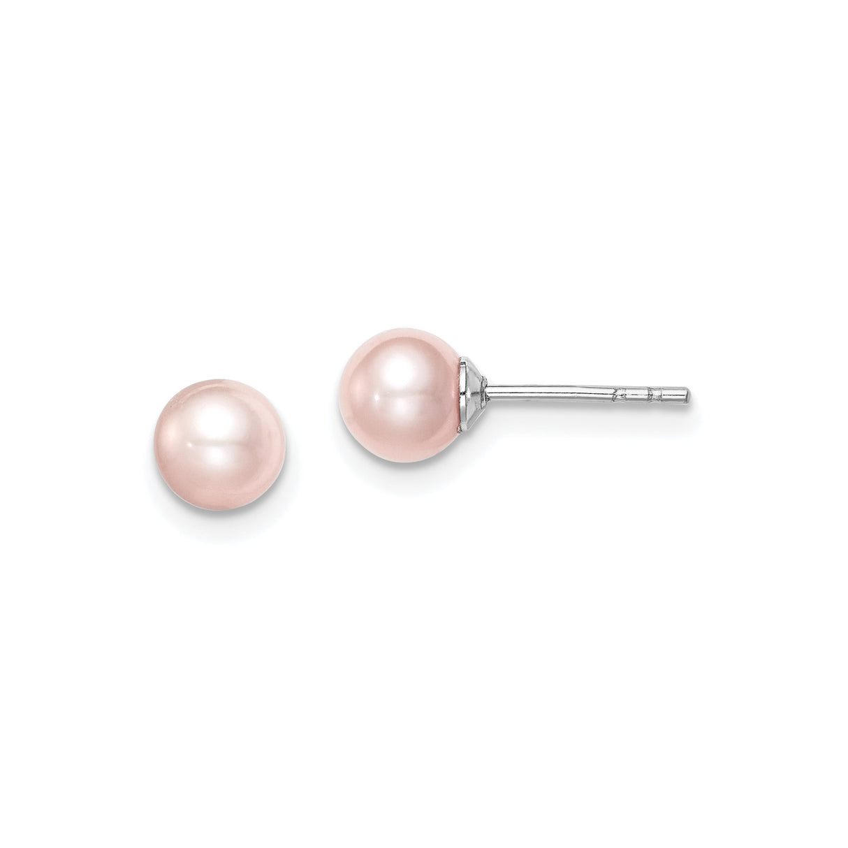 Sterling Silver Pearl Stud Earrings, Round Pink Cultured Pearls, Minimalist Bridal Style