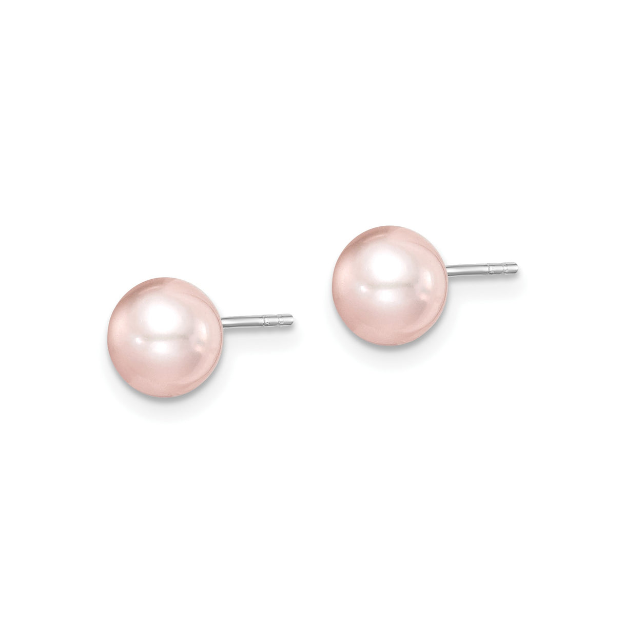 Sterling Silver Stud Earrings with Pink Pearl, Classic Round Design for Women