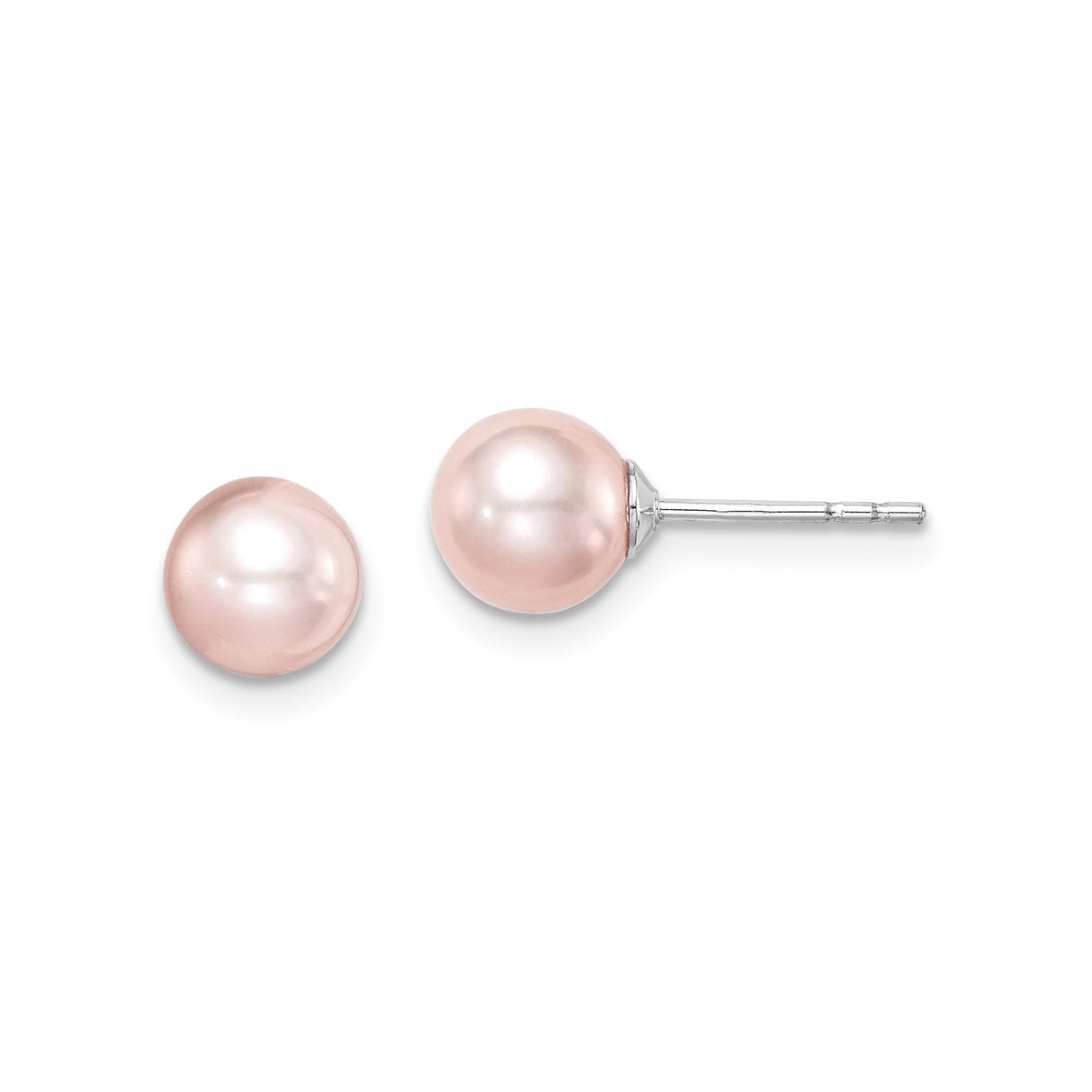 Sterling Silver Stud Earrings with Pink Pearl, Classic Round Design for Women