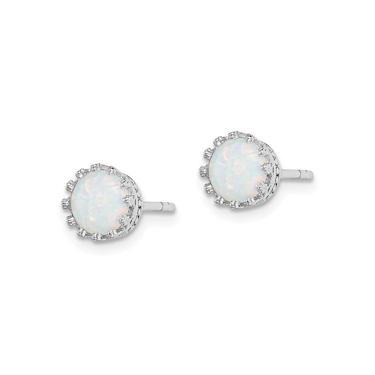 Sterling Silver Stud Earrings with Created Opal and Clear Accent Stones in Crown Setting