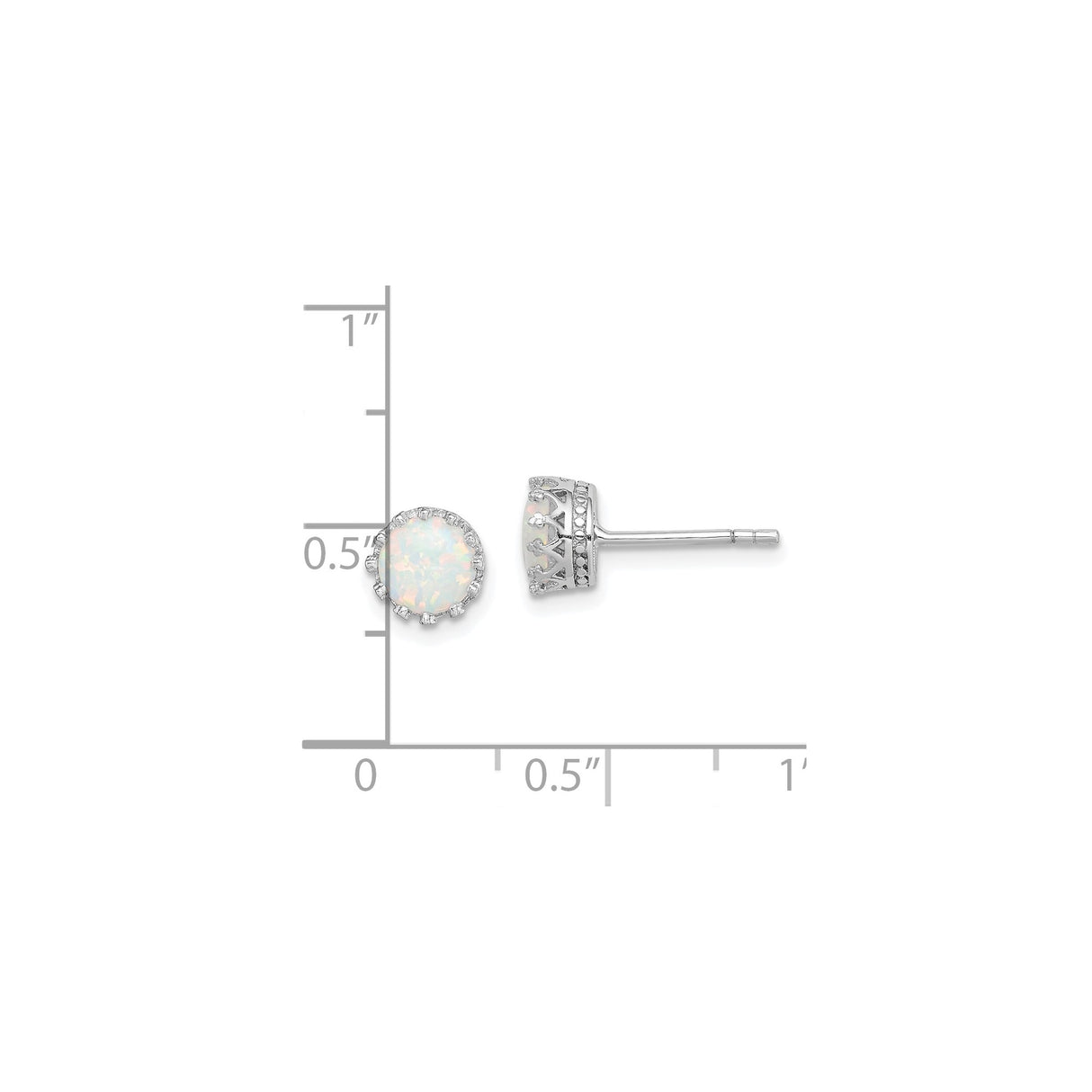 Sterling Silver Stud Earrings with Created Opal and Clear Accent Stones in Crown Setting