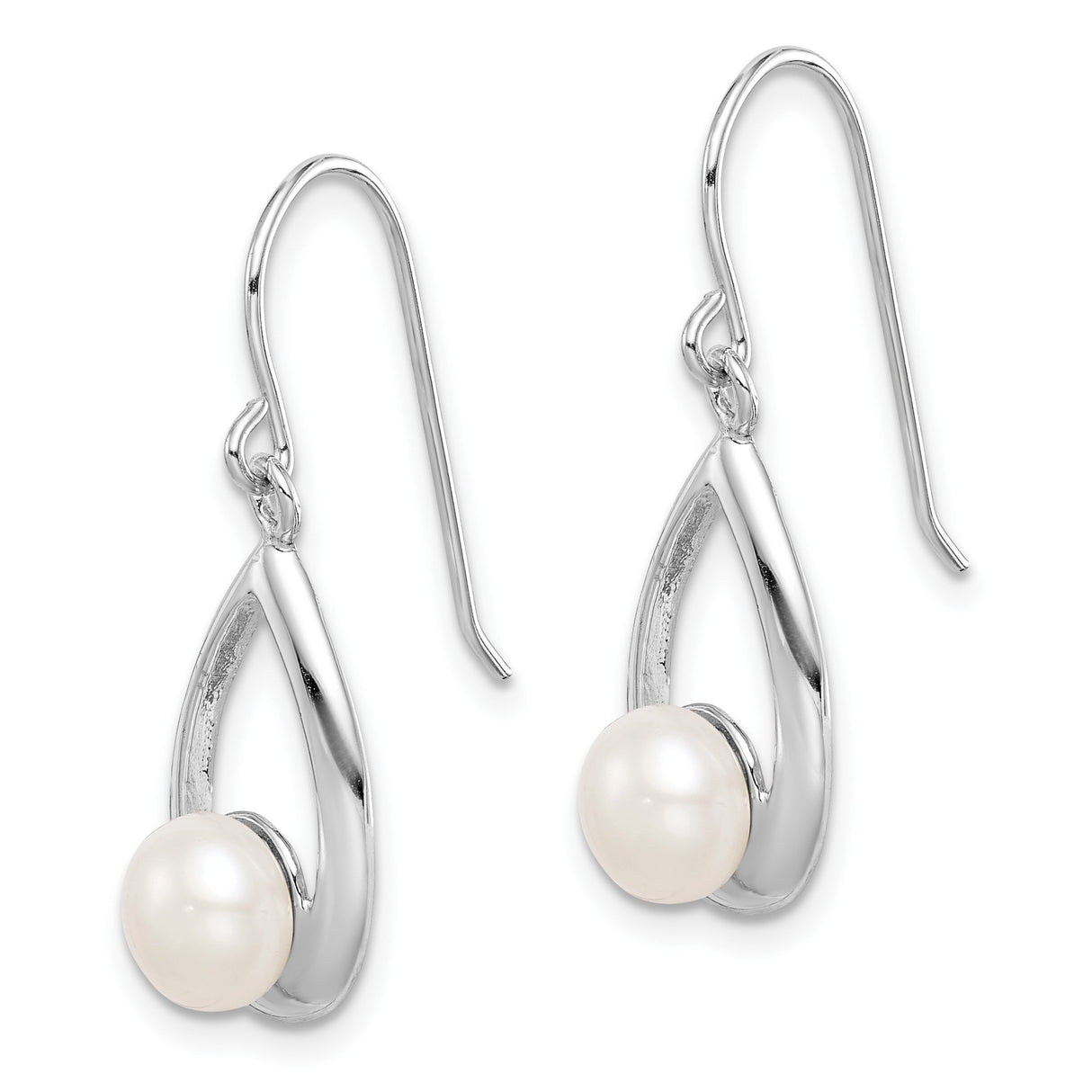 Sterling Silver Teardrop Dangle Earrings with Freshwater White Pearl, Modern Bridal Jewelry