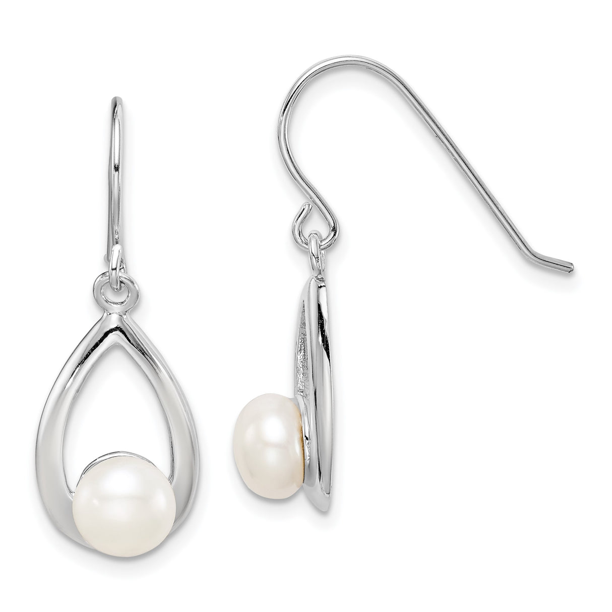 Sterling Silver Teardrop Dangle Earrings with Freshwater White Pearl, Modern Bridal Jewelry