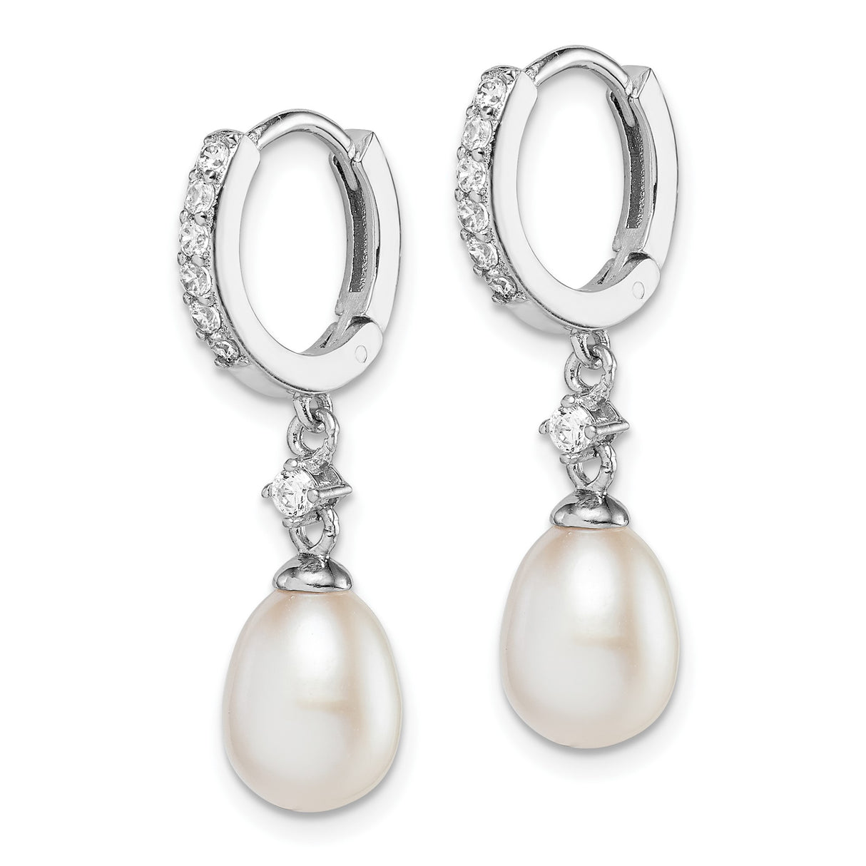 Sterling Silver Drop Earrings with White Freshwater Pearl and Cubic Zirconia