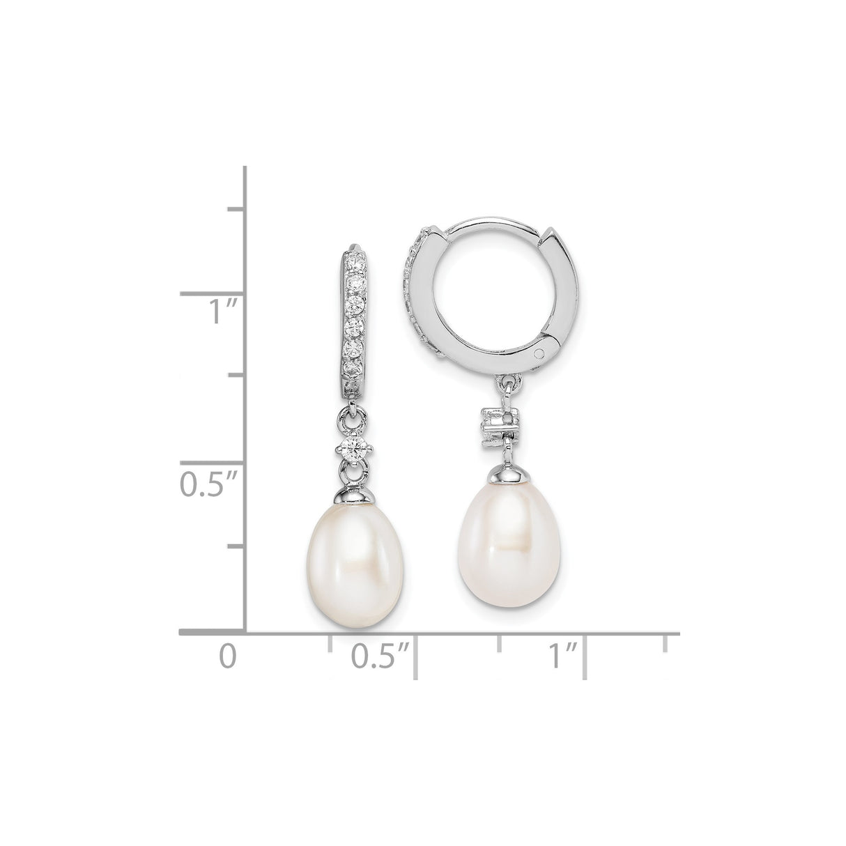 Sterling Silver Drop Earrings with White Freshwater Pearl and Cubic Zirconia