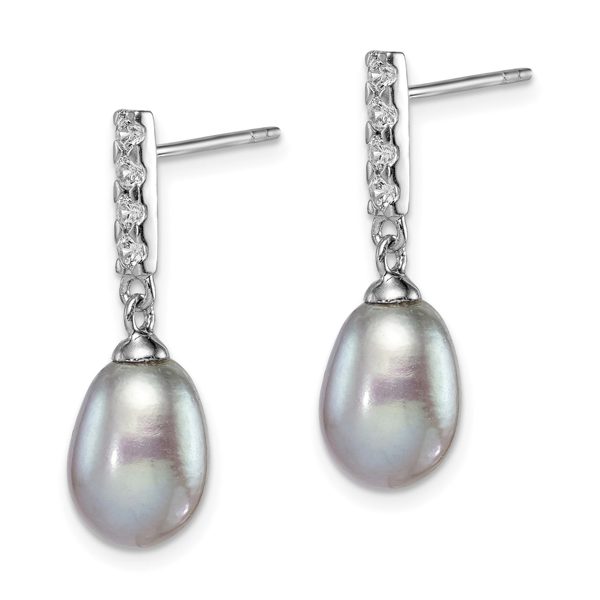 Sterling Silver Drop Earrings with Freshwater Pearls and Cubic Zirconia Accents