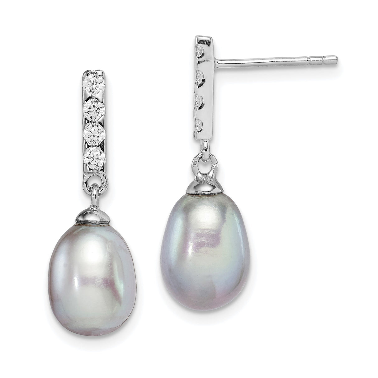 Sterling Silver Drop Earrings with Freshwater Pearls and Cubic Zirconia Accents