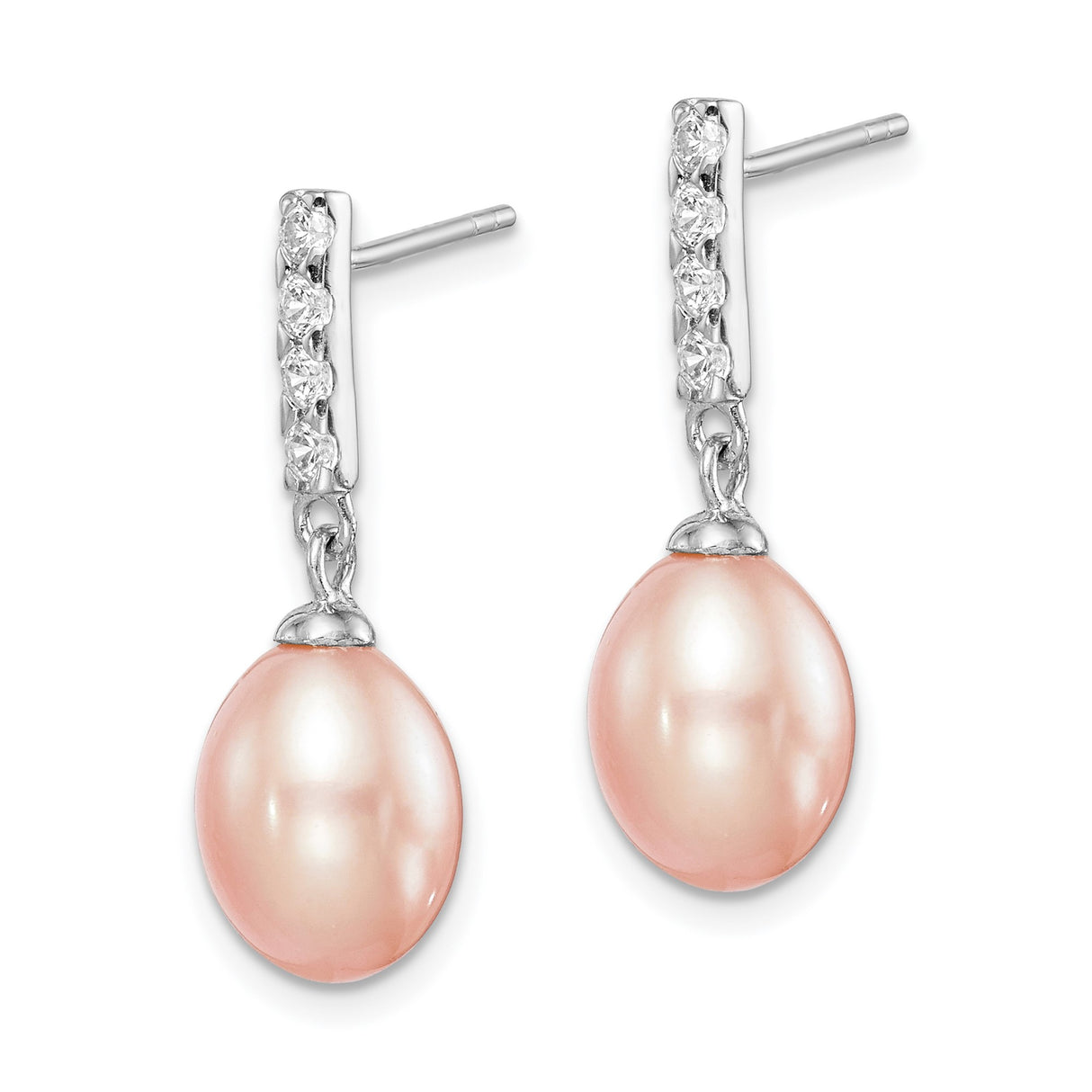 Sterling Silver Dangle Earrings with Pink Freshwater Cultured Pearls and Cubic Zirconia