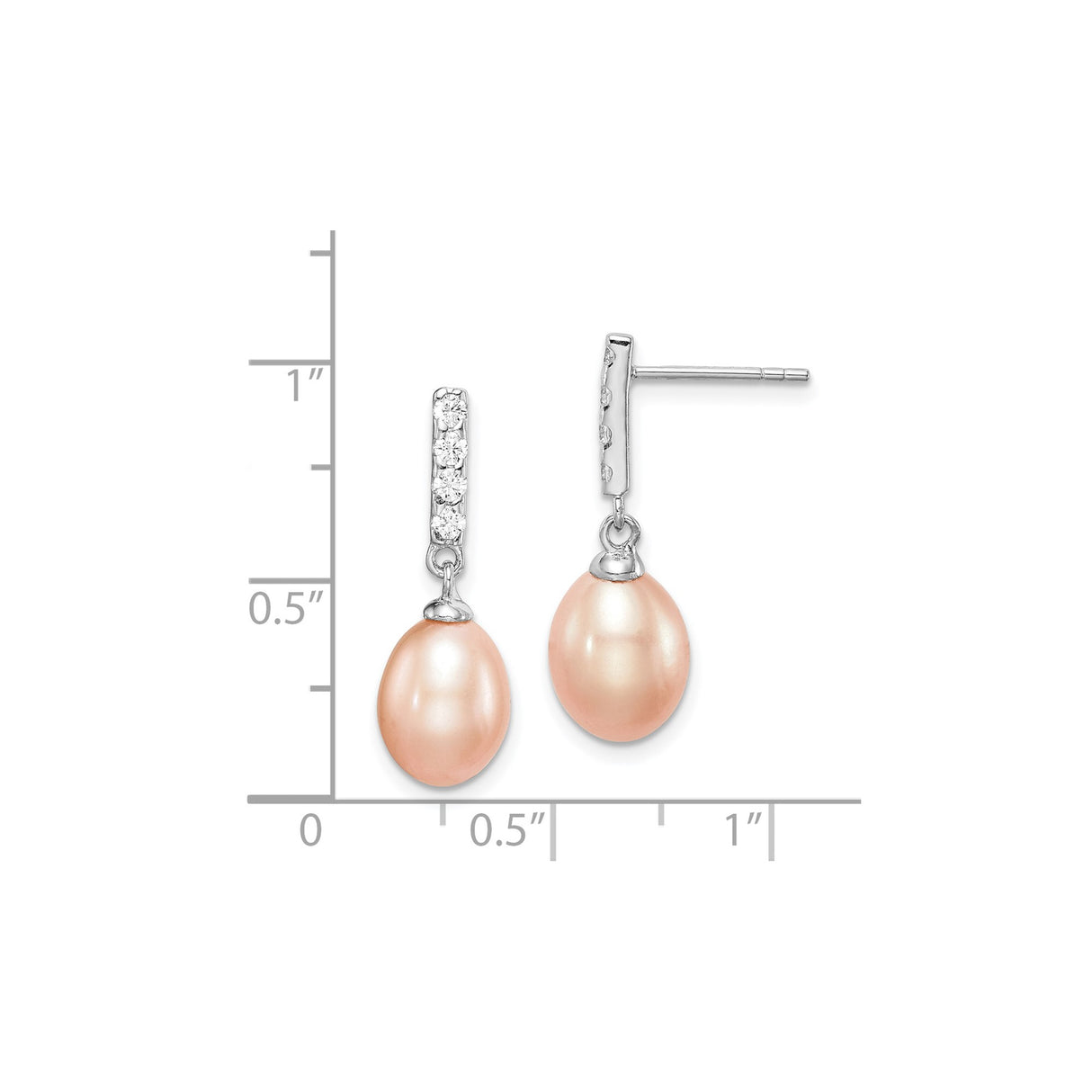 Sterling Silver Dangle Earrings with Pink Freshwater Cultured Pearls and Cubic Zirconia