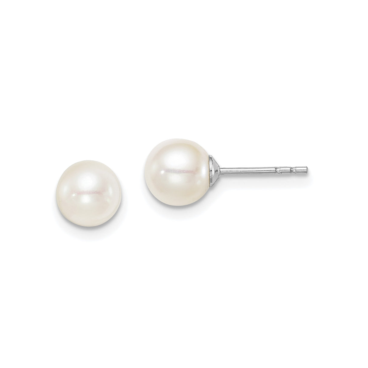 Sterling Silver Pearl Stud Earrings, White Round Freshwater Cultured Pearls, Minimalist Design
