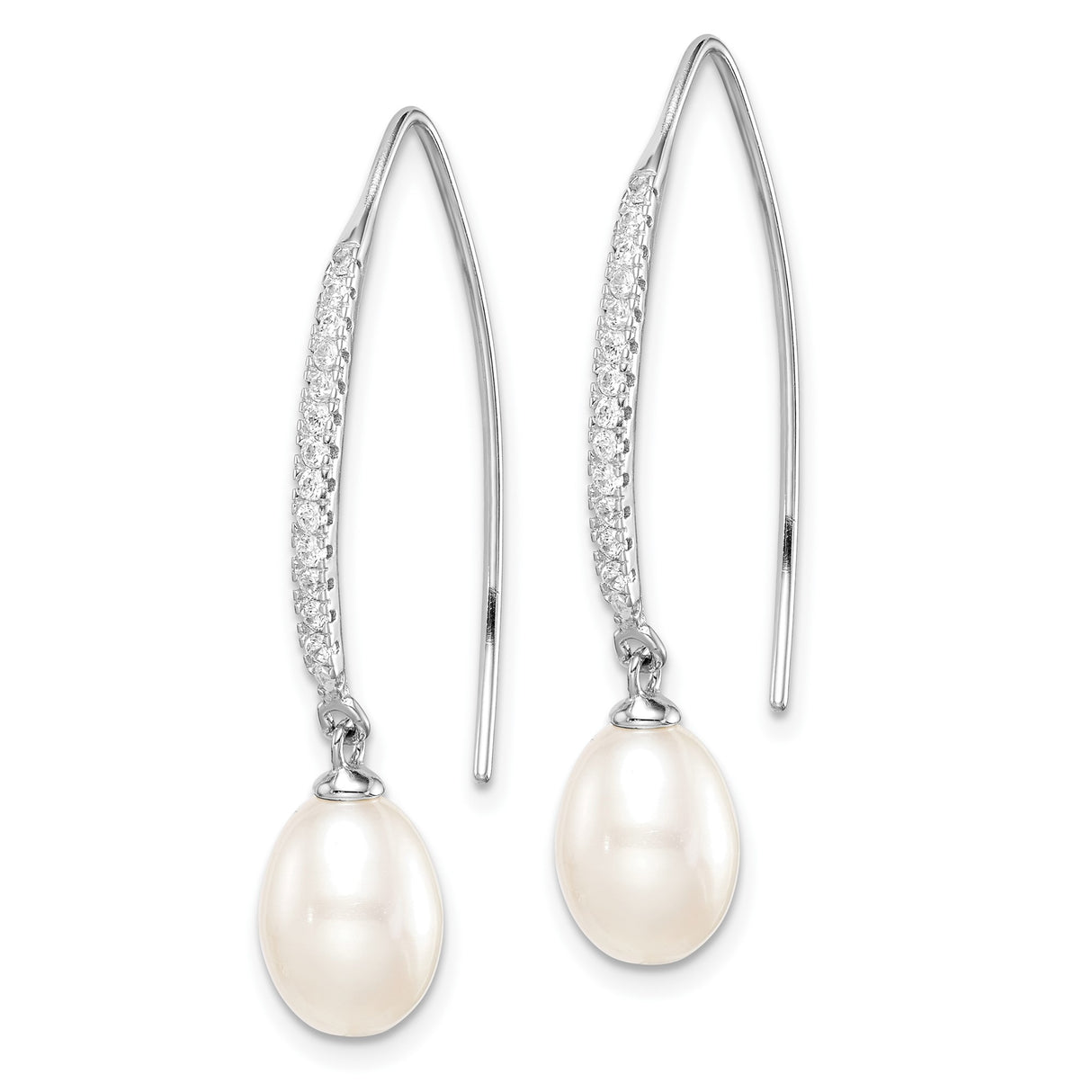 Sterling Silver Drop Earrings with Freshwater Cultured Pearls and Cubic Zirconia Accents