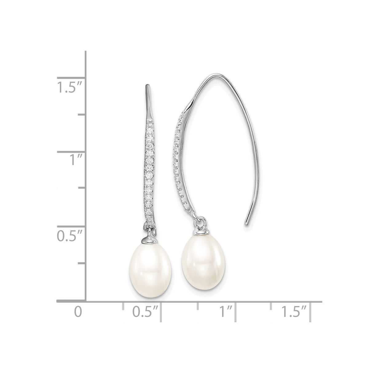 Sterling Silver Drop Earrings with Freshwater Cultured Pearls and Cubic Zirconia Accents