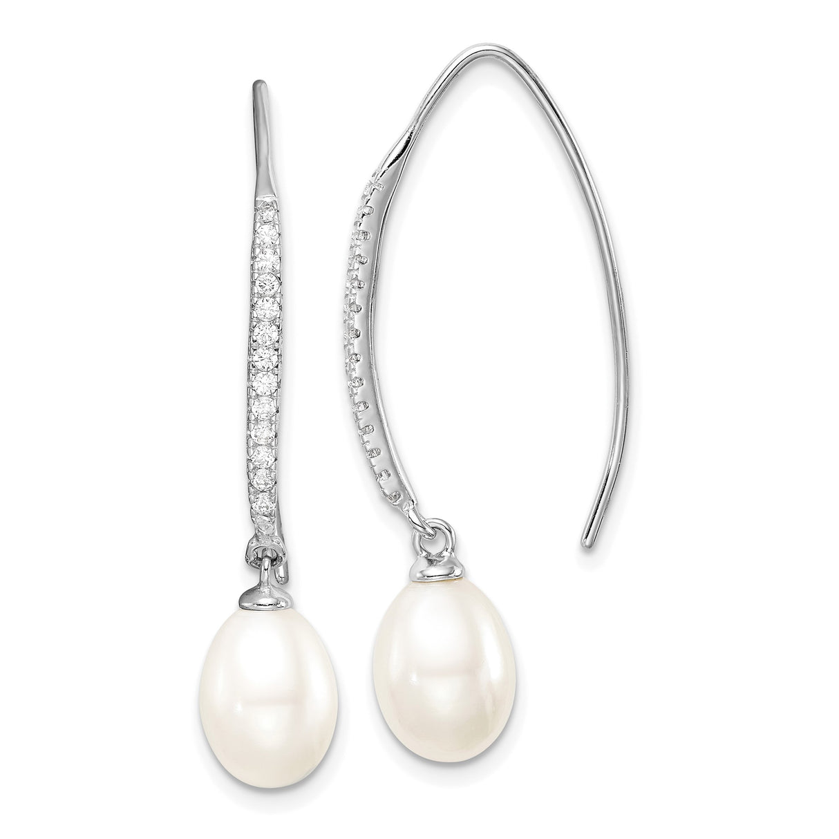 Sterling Silver Drop Earrings with Freshwater Cultured Pearls and Cubic Zirconia Accents