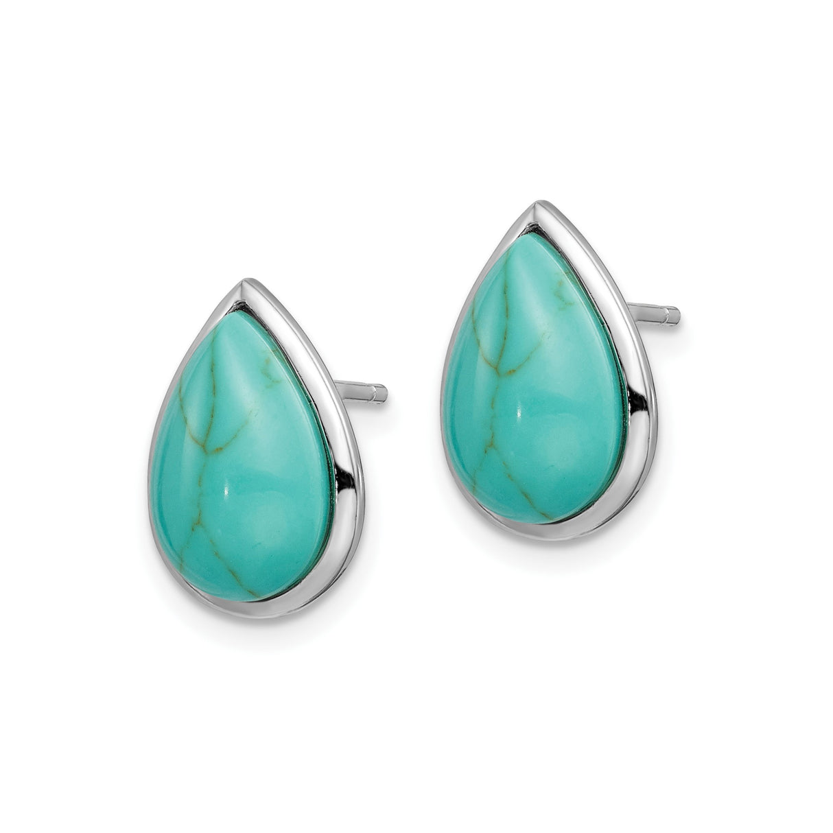 Sterling Silver Teardrop Stud Earrings with Created Turquoise, Boho Southwest Style