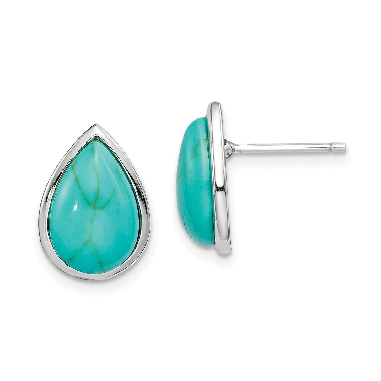 Sterling Silver Teardrop Stud Earrings with Created Turquoise, Boho Southwest Style