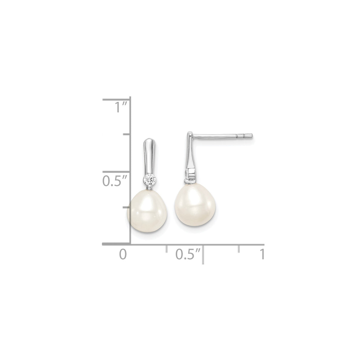 Sterling Silver Drop Earrings with White Freshwater Cultured Pearls and Cubic Zirconia Accent