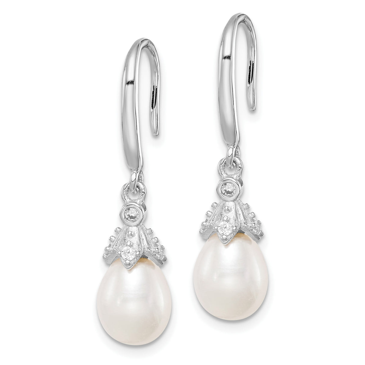 Sterling Silver Teardrop Earrings with Freshwater Pearls and Cubic Zirconia, Vintage Bridal Style