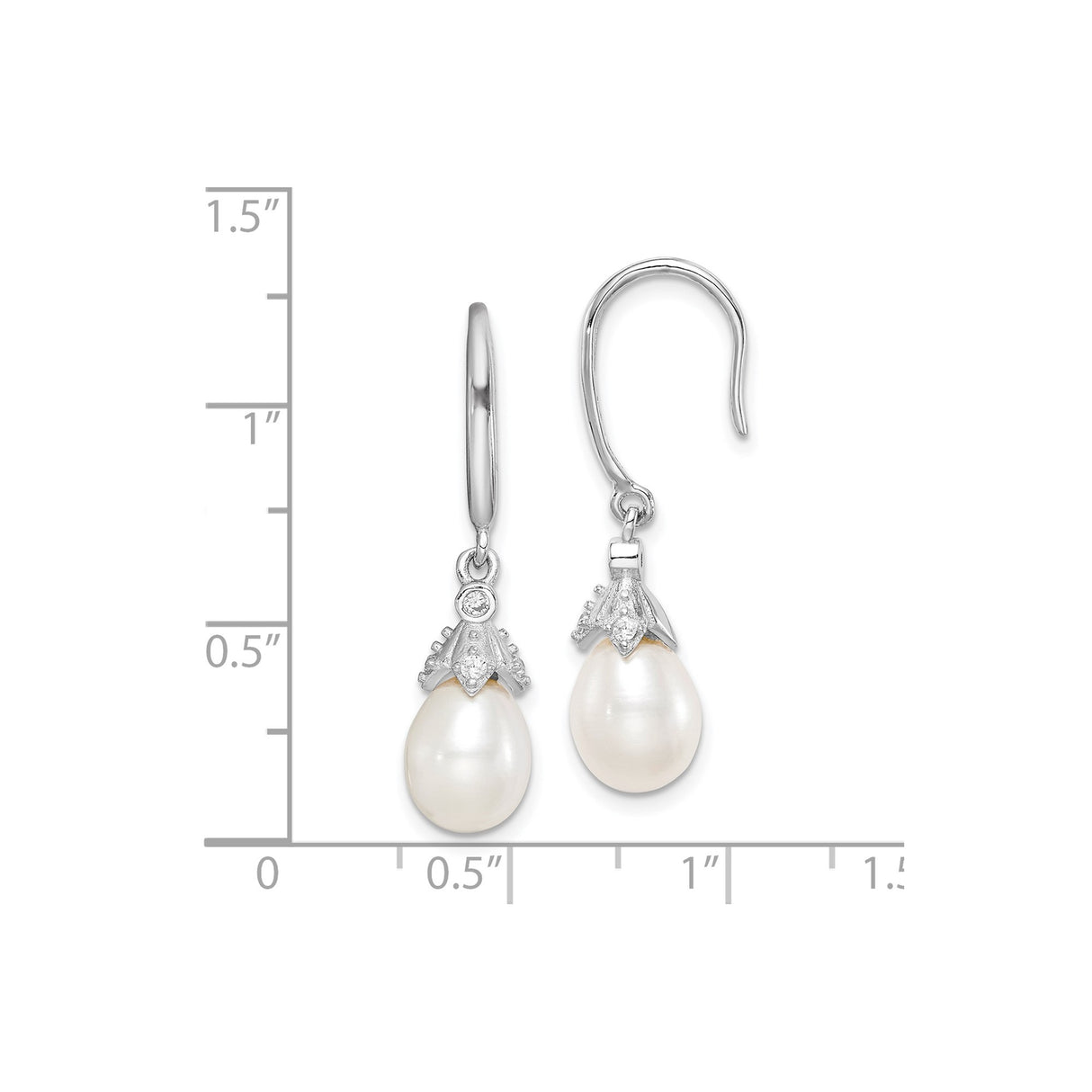 Sterling Silver Teardrop Earrings with Freshwater Pearls and Cubic Zirconia, Vintage Bridal Style