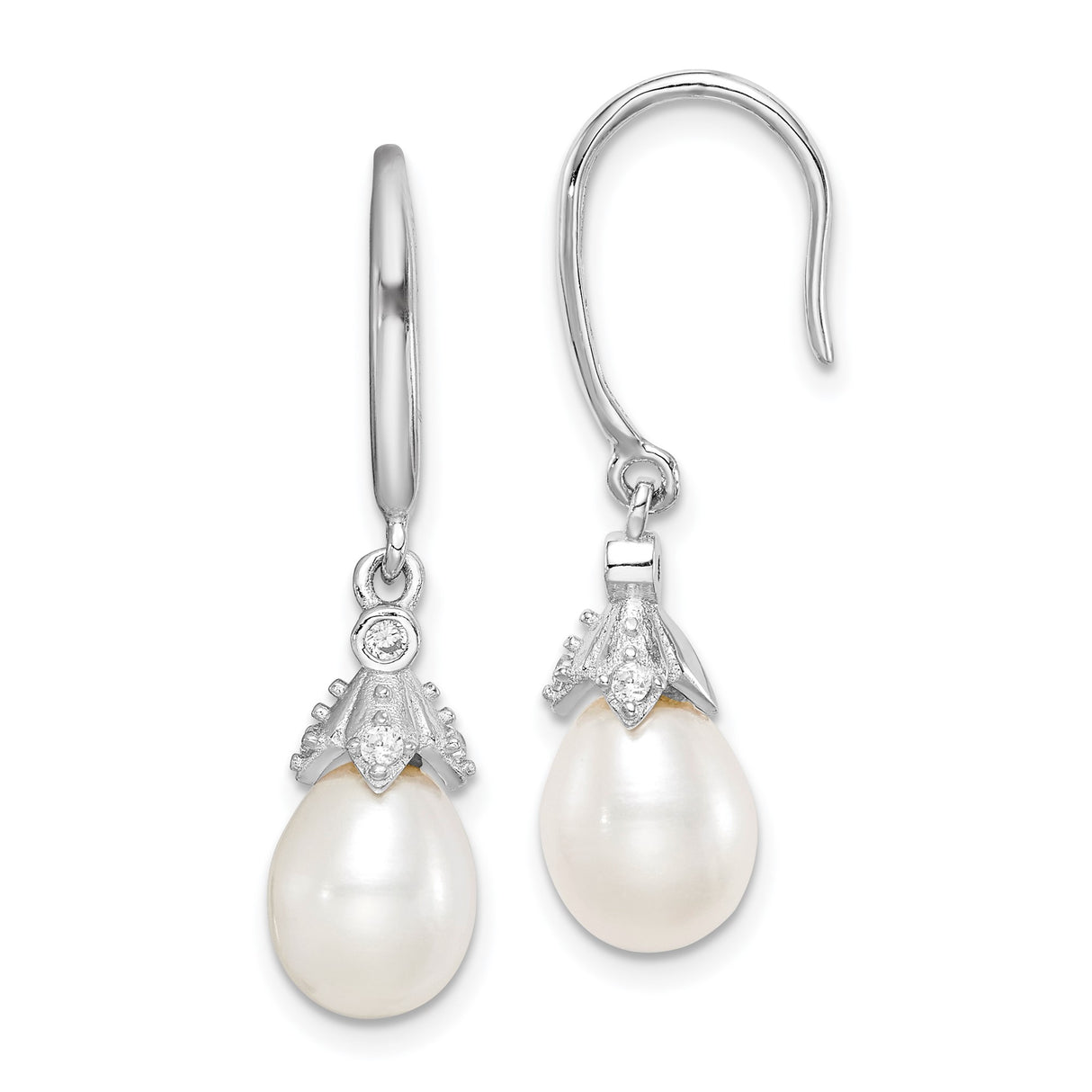 Sterling Silver Teardrop Earrings with Freshwater Pearls and Cubic Zirconia, Vintage Bridal Style