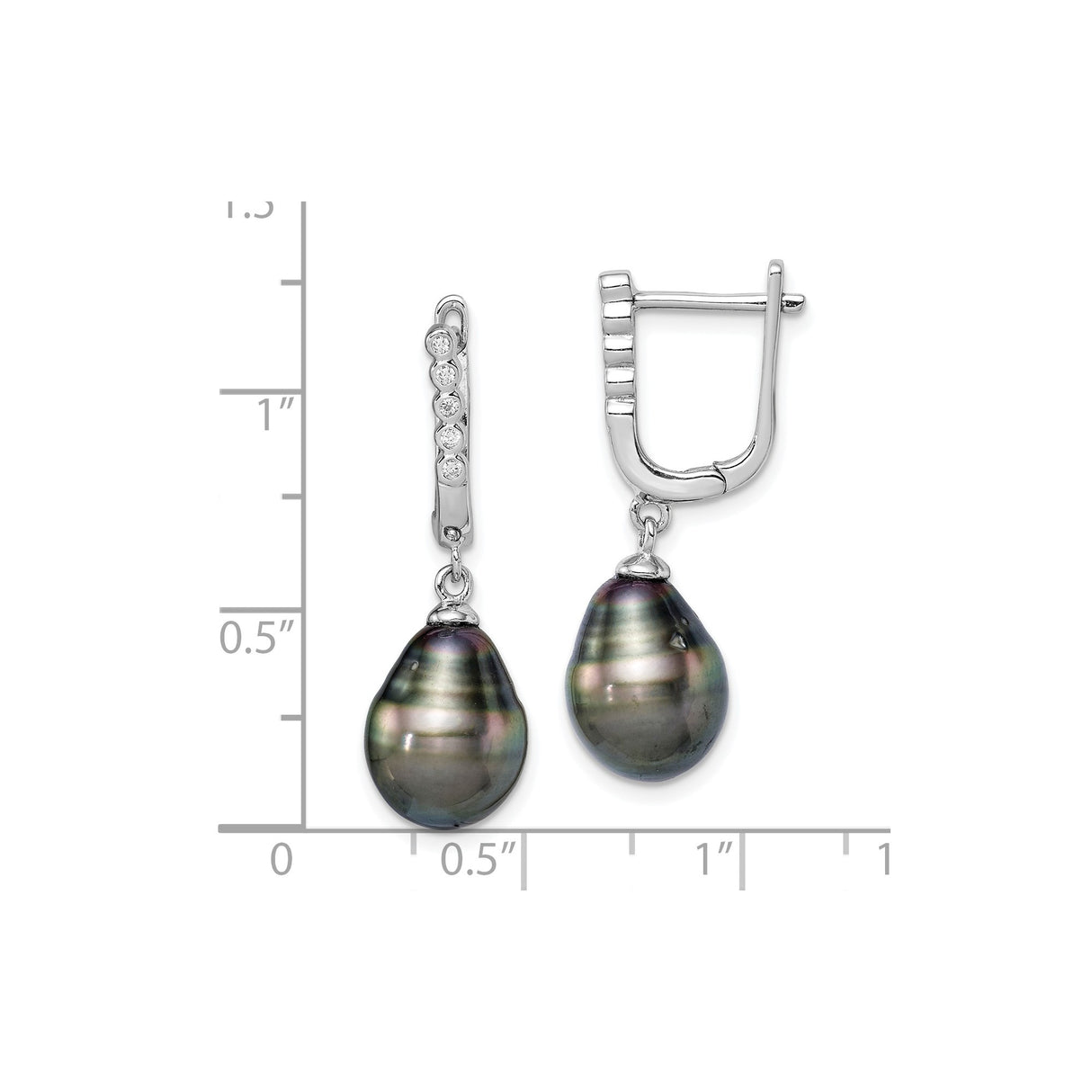 Sterling Silver Dangle Earrings with Black Tahitian Pearls and Cubic Zirconia Accents