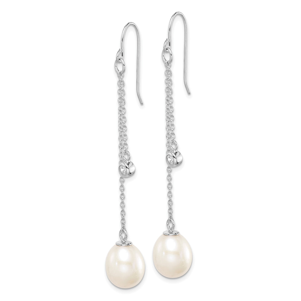 Sterling Silver Dangle Earrings with Freshwater Pearls and Cubic Zirconia Accents