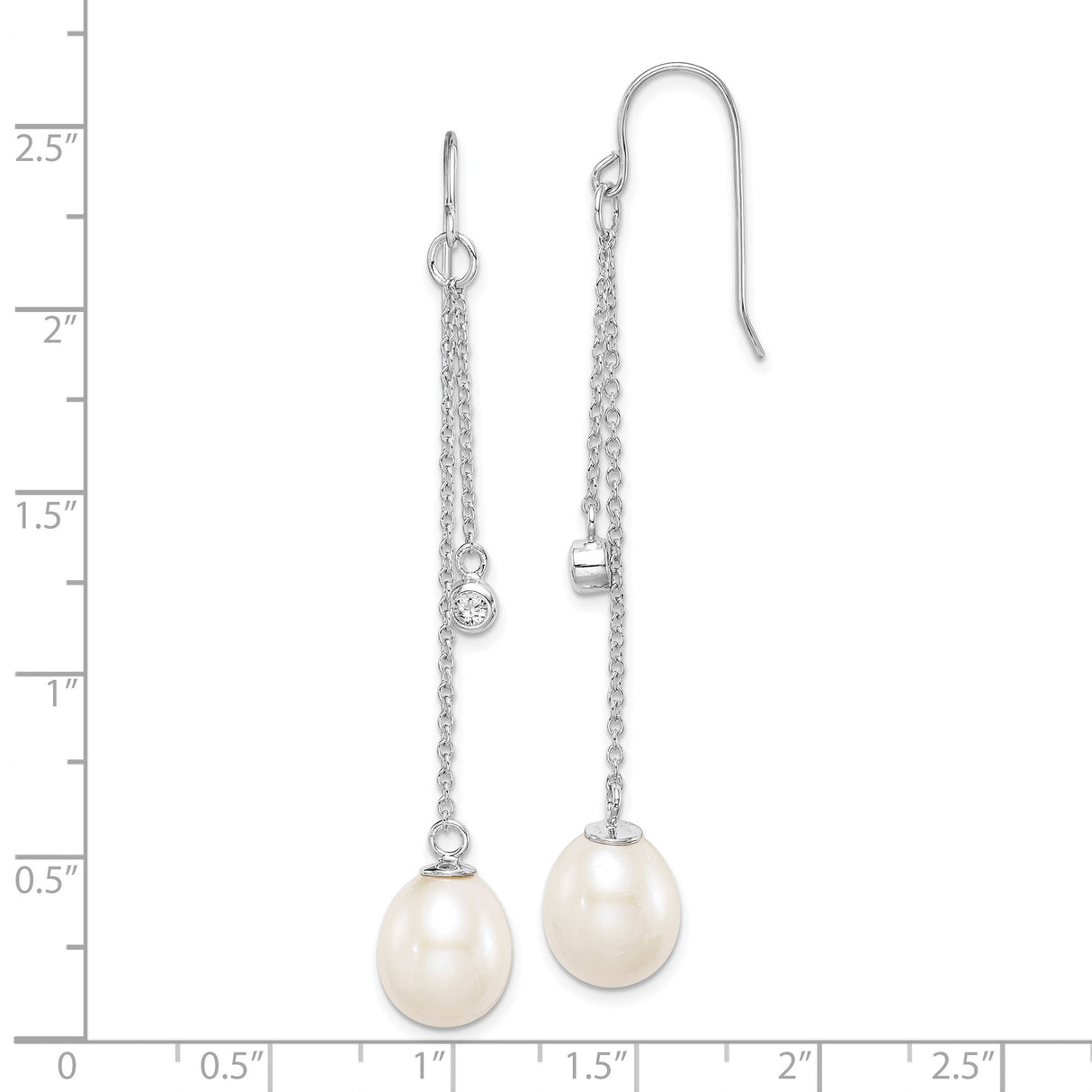 Sterling Silver Dangle Earrings with Freshwater Pearls and Cubic Zirconia Accents