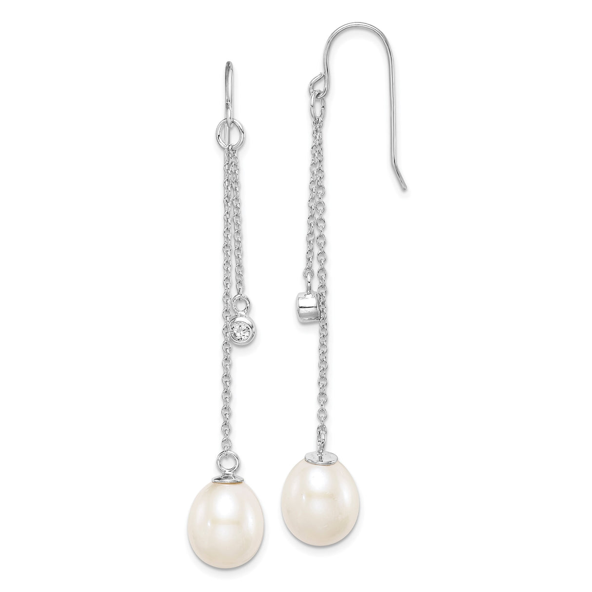 Sterling Silver Dangle Earrings with Freshwater Pearls and Cubic Zirconia Accents