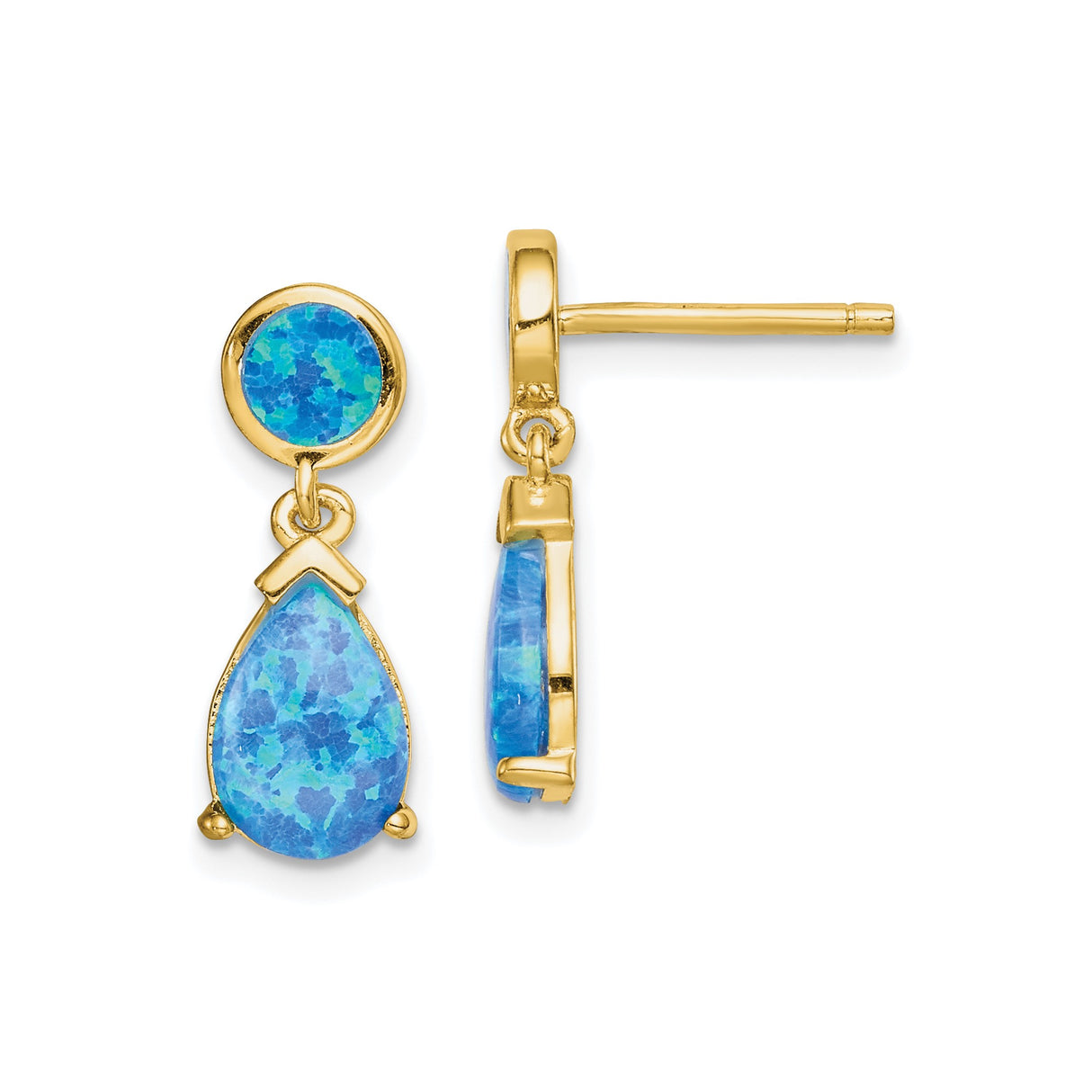 Sterling Silver Dangle Earrings with Created Opal Inlay, Round and Teardrop Design