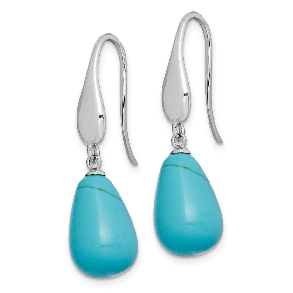 Sterling Silver Teardrop Dangle Earrings with Created Turquoise, Boho Southwestern Style