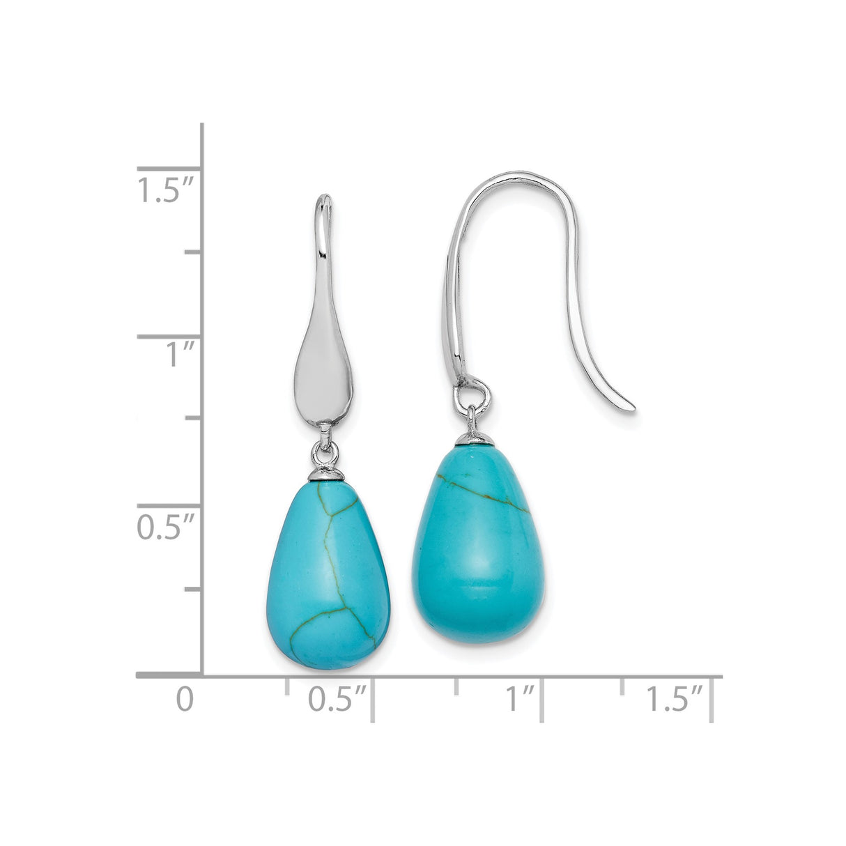 Sterling Silver Teardrop Dangle Earrings with Created Turquoise, Boho Southwestern Style