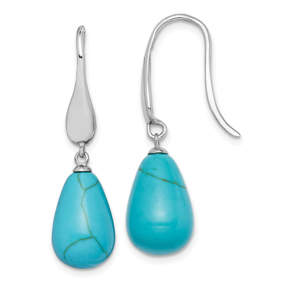 Sterling Silver Teardrop Dangle Earrings with Created Turquoise, Boho Southwestern Style