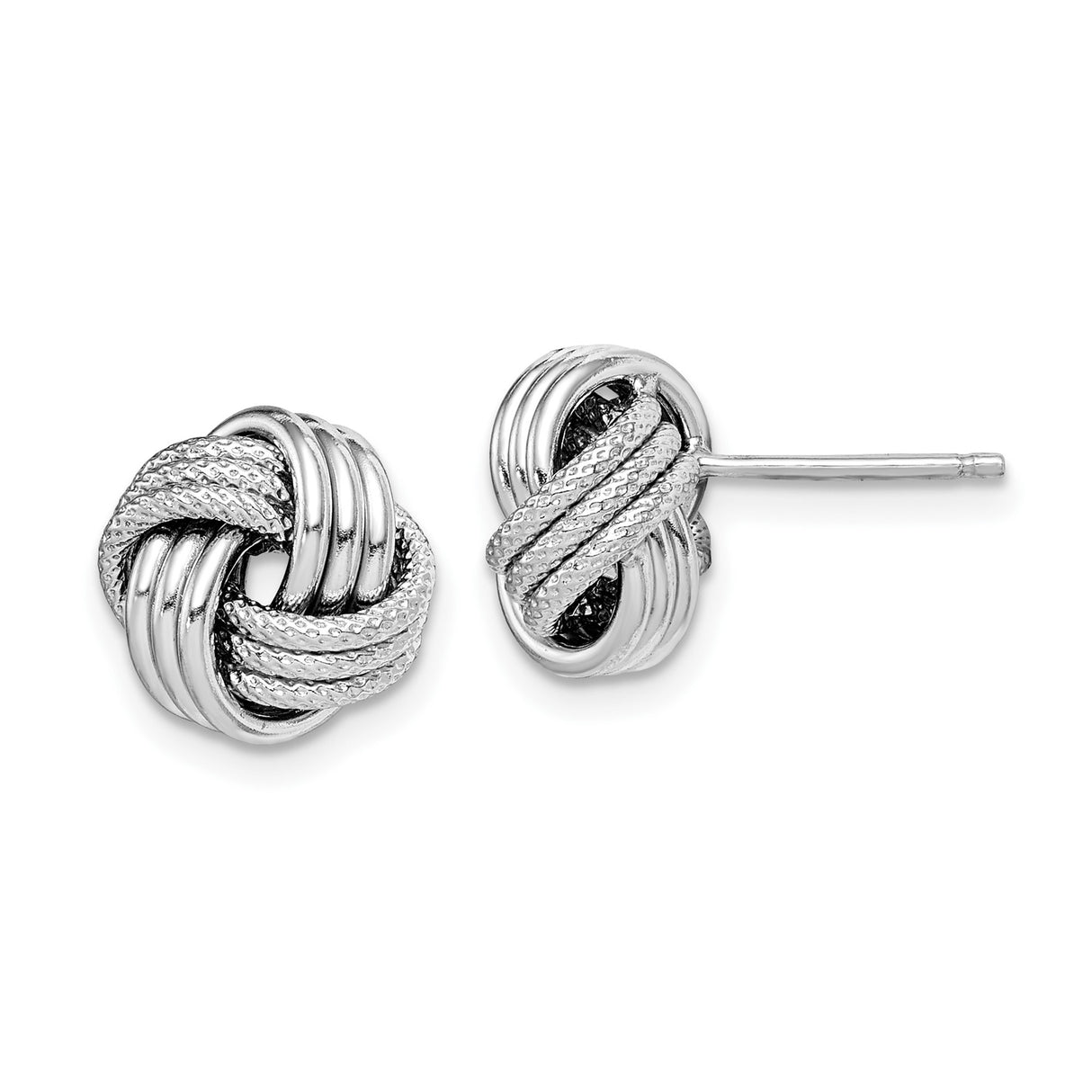 Sterling Silver Love Knot Stud Earrings with Textured and Polished Finish for Women