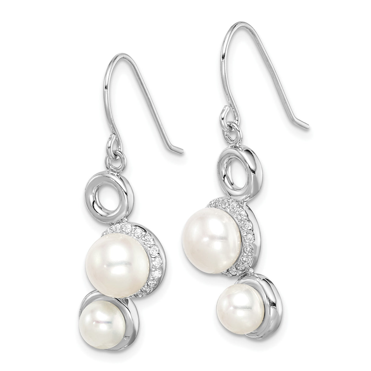 Sterling Silver Dangle Earrings with Freshwater Cultured Pearls and Cubic Zirconia Accents