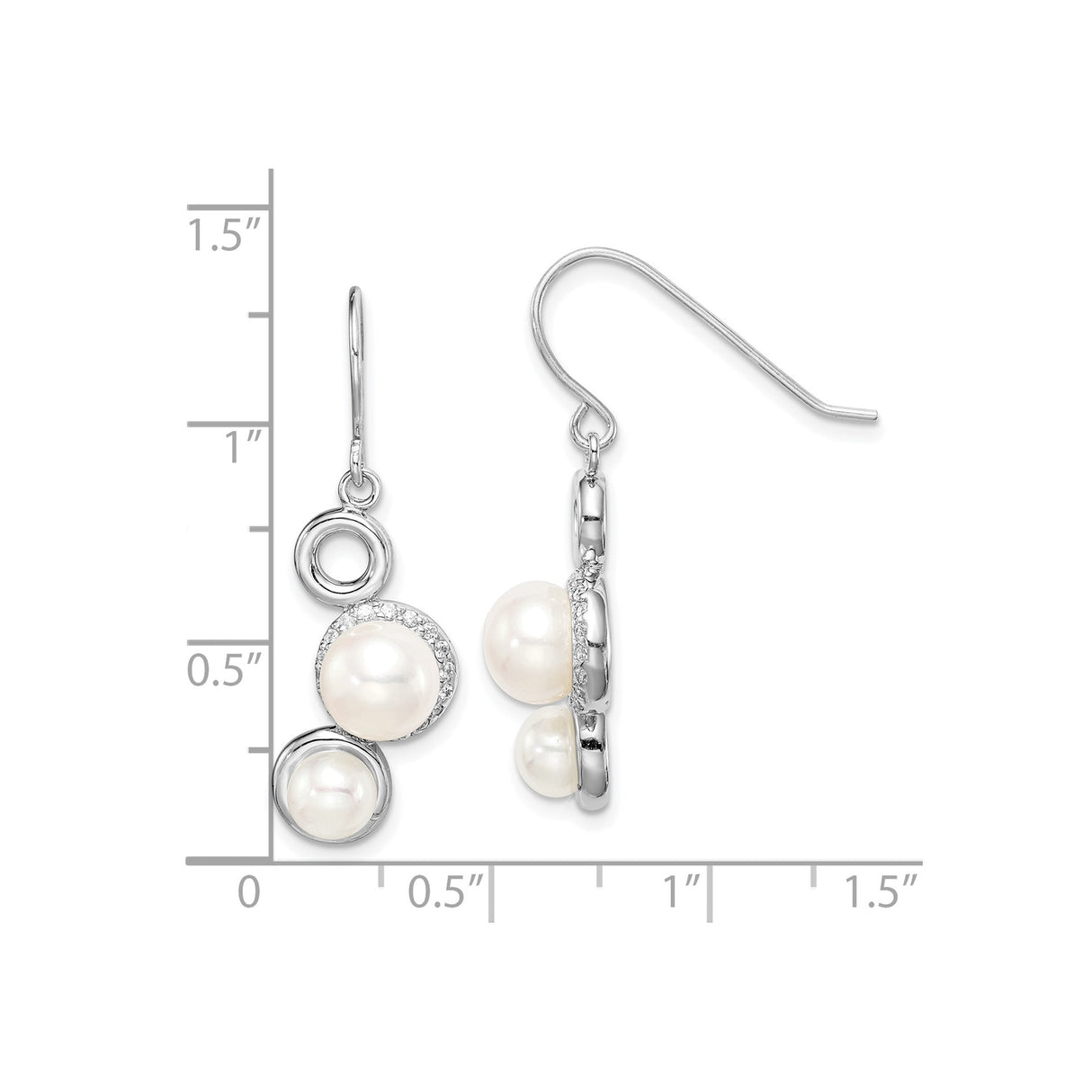 Sterling Silver Dangle Earrings with Freshwater Cultured Pearls and Cubic Zirconia Accents