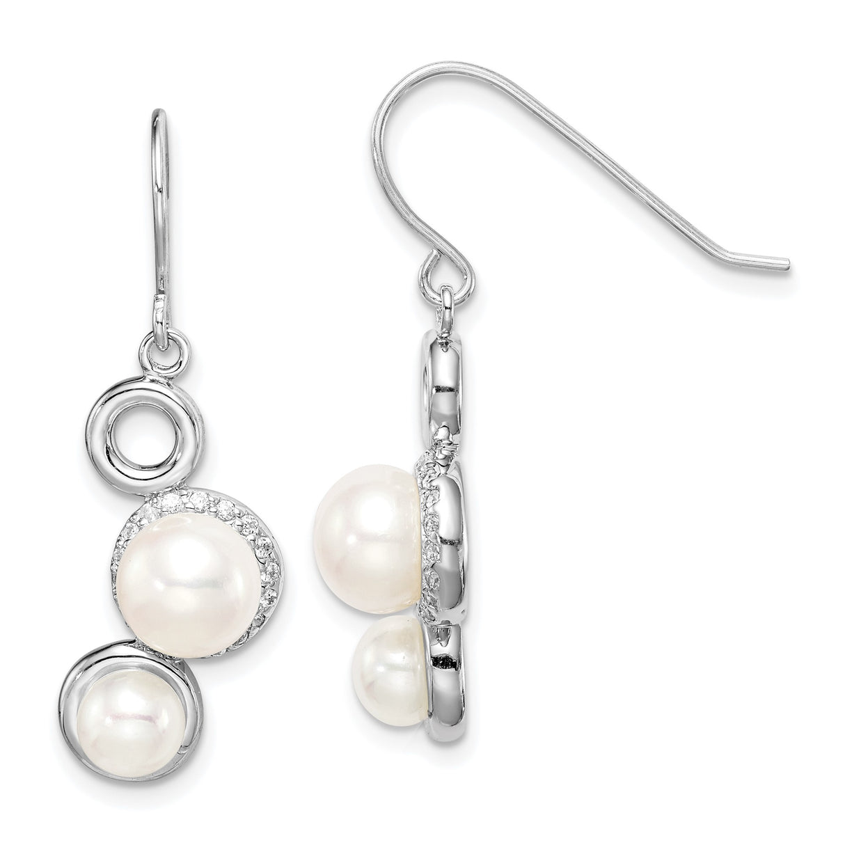 Sterling Silver Dangle Earrings with Freshwater Cultured Pearls and Cubic Zirconia Accents