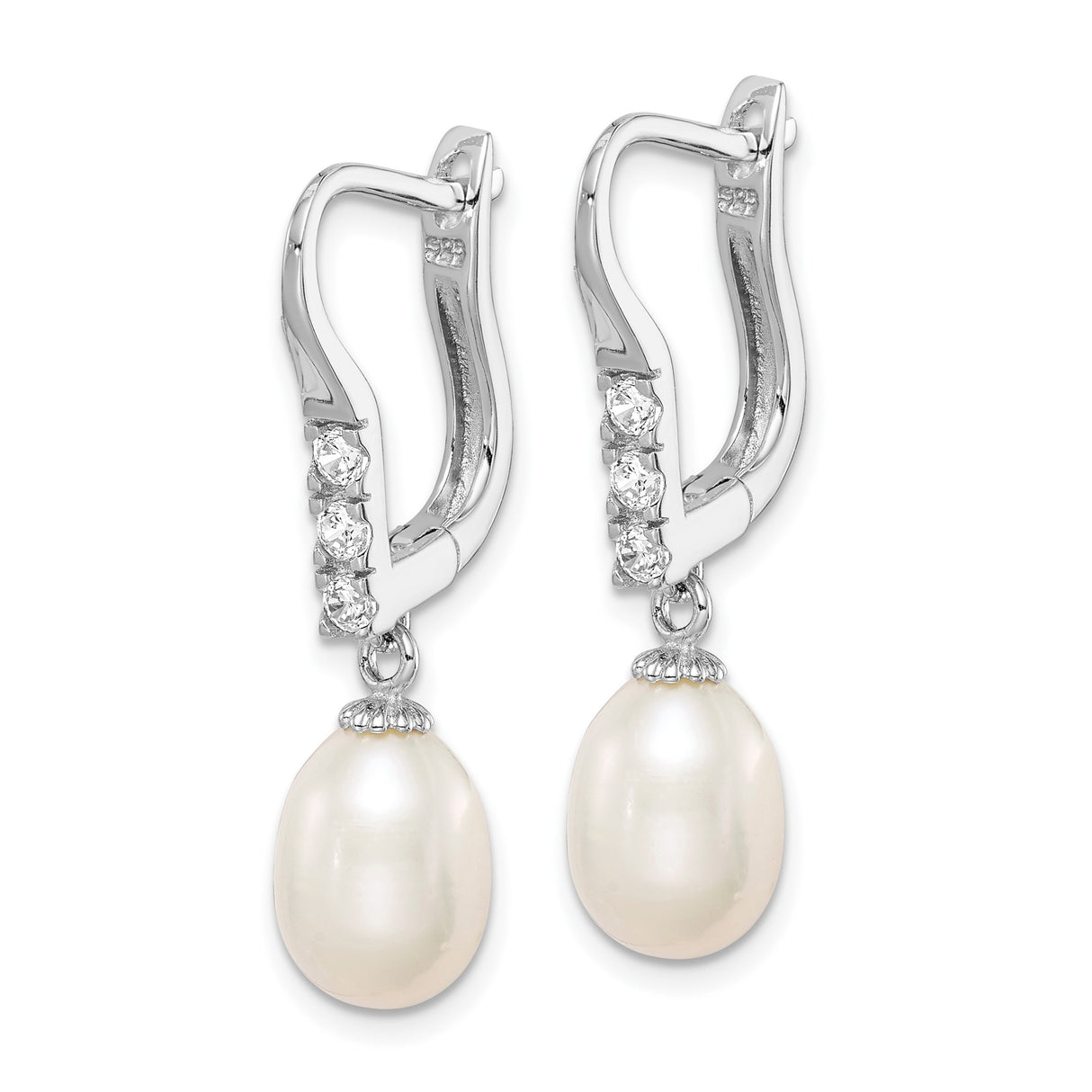 Sterling Silver Dangle Earrings with White Freshwater Pearl and Cubic Zirconia Accents